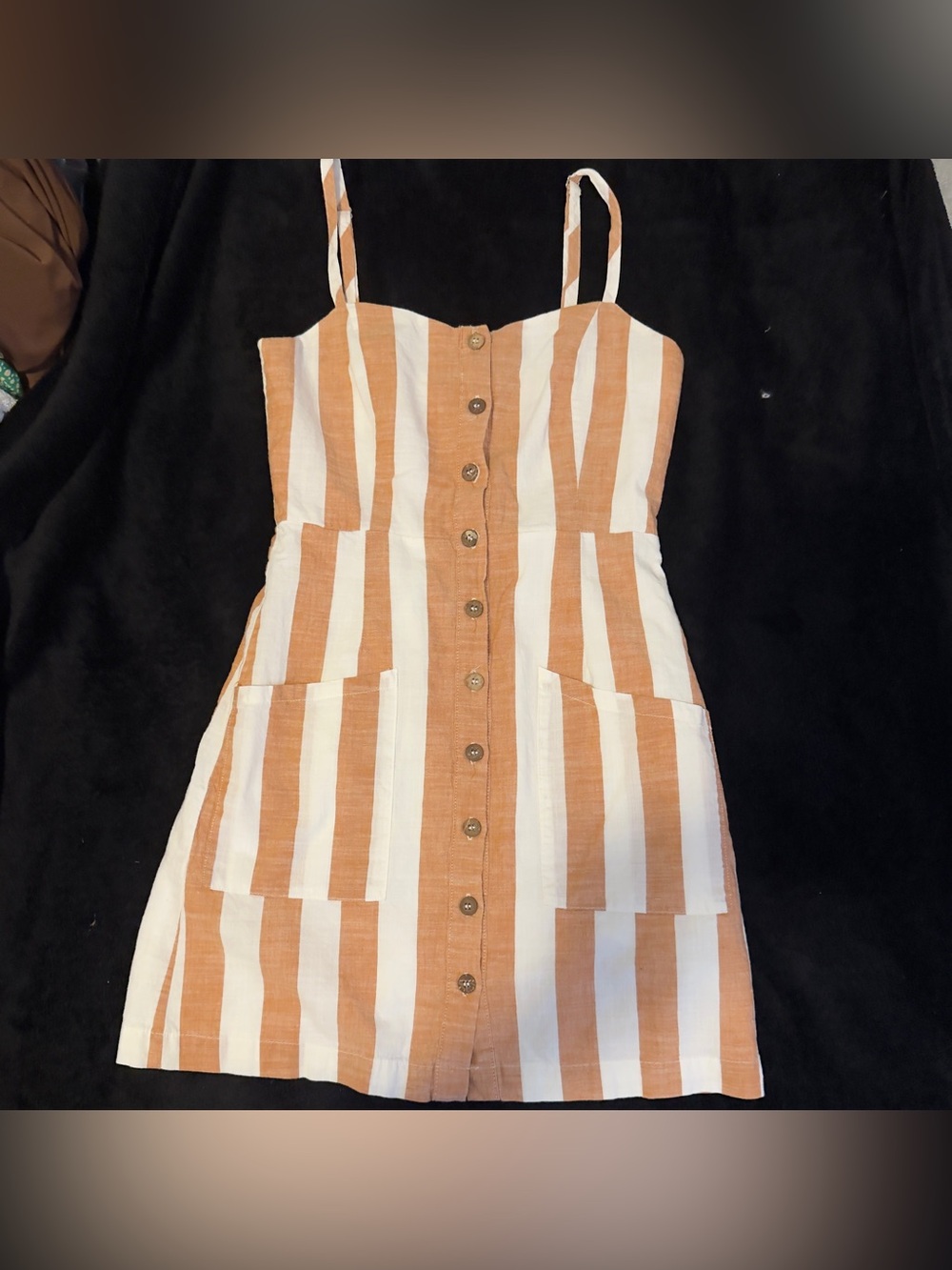 Forever 21 Cream & Tan Striped Button-Front Mini Dress